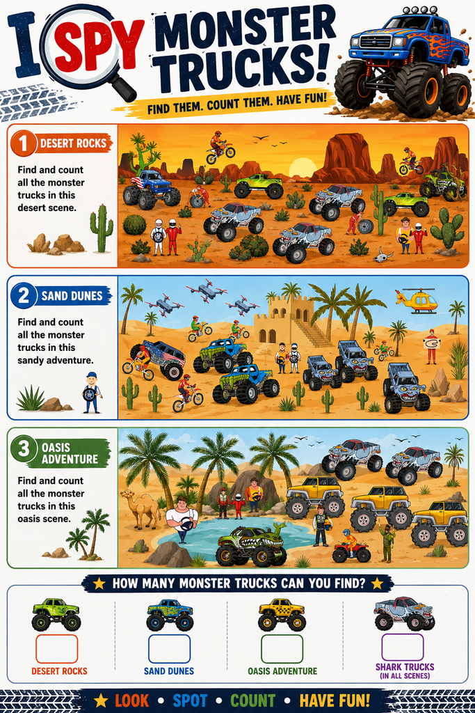 Monster trucks I spay activity infographic 